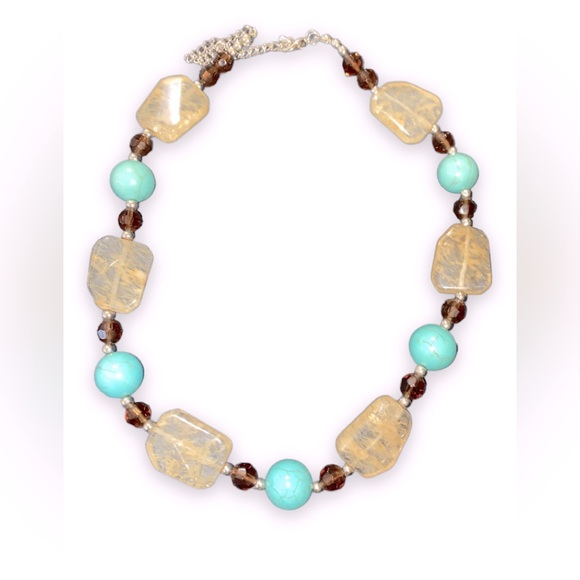 Rutilated ✨ Quartz 17–20”, Hand-Cut Curved Quartz, Dyed Howlite & Glass Necklace - Picture 1 of 7